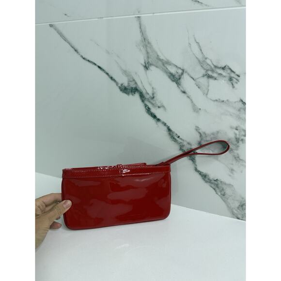 Kate Spade Red Patent Leather Bow Trim Wristlet Excellent 8” Wide - Picture 6 of 10